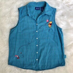 Winnie the Pooh Disney Vintage Blue Plaid Shirt Embroidered Pooh Bear Piglet